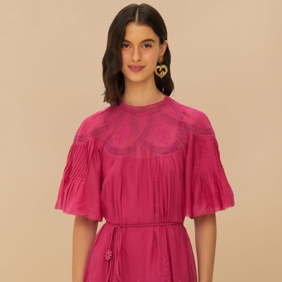 Farm Rio Pink Short Sleeve Ruched Mini Dress - Picture 1 of 7